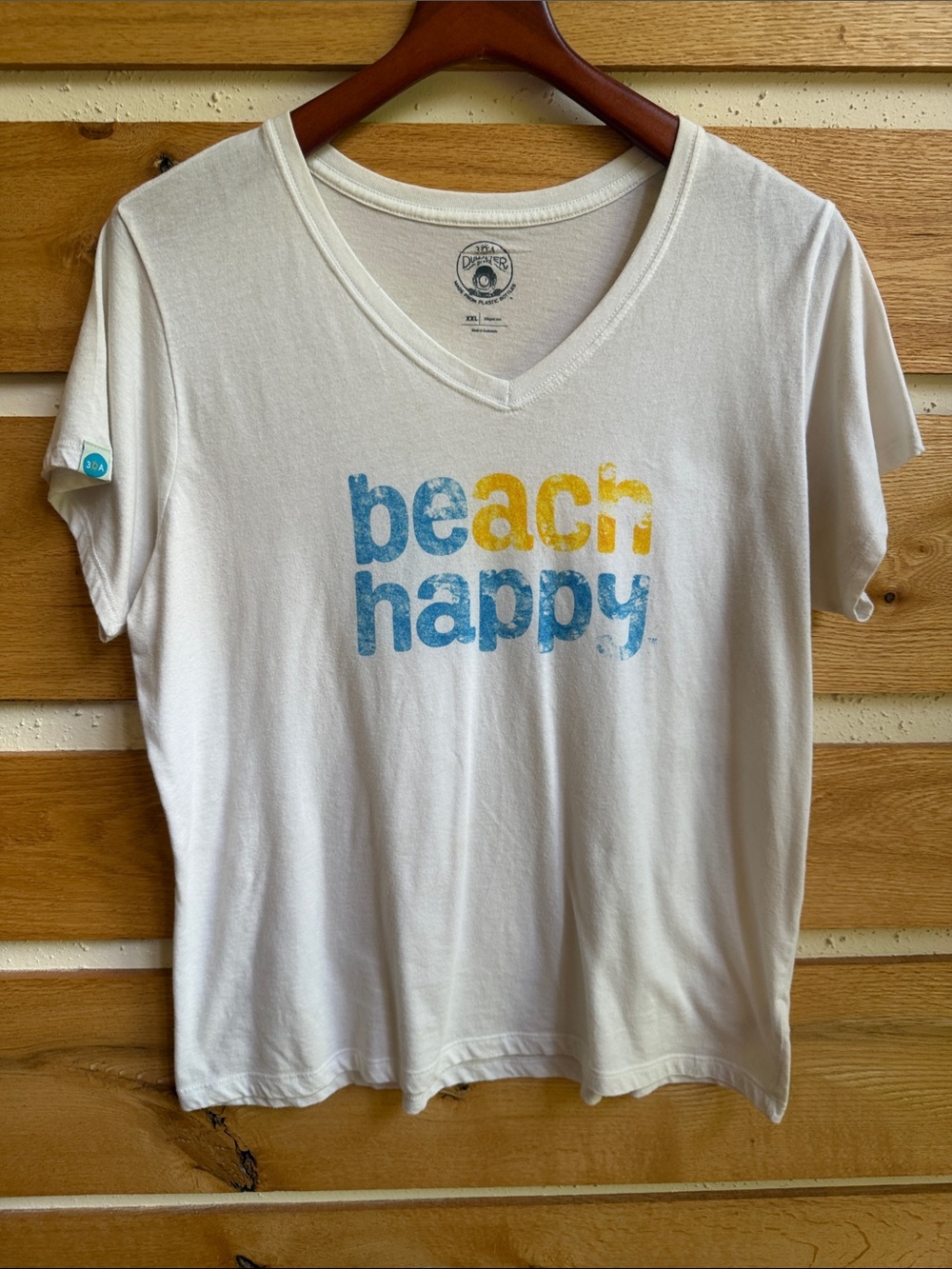 30A “Beach Happy” V-Neck Short Slv Sz XXL Tee - White/Blue/Yellow NWOT